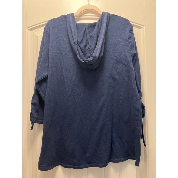 Sunday Women’s V-Neck Hooded Soft Long Sleeve Raw Hem Pullover Top Size XL Blue - Picture 3 of 3